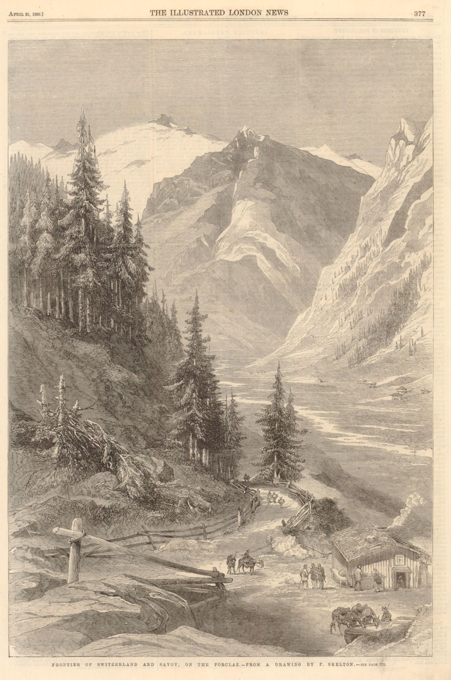 Frontier of Switzerland & Savoy, on the Forclaz 1860 old antique print picture